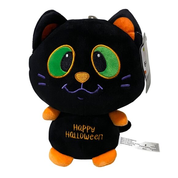 American Greetings Happy Halloween Black Cat Plush 8.5" Embroidered Smiling Face - Picture 1 of 7
